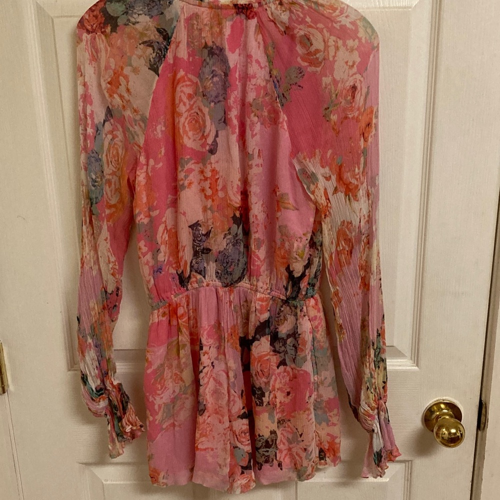 HEMANT & NANDITA Pink Floral Sheer Long-Sleeve Romper - Picture 11 of 16